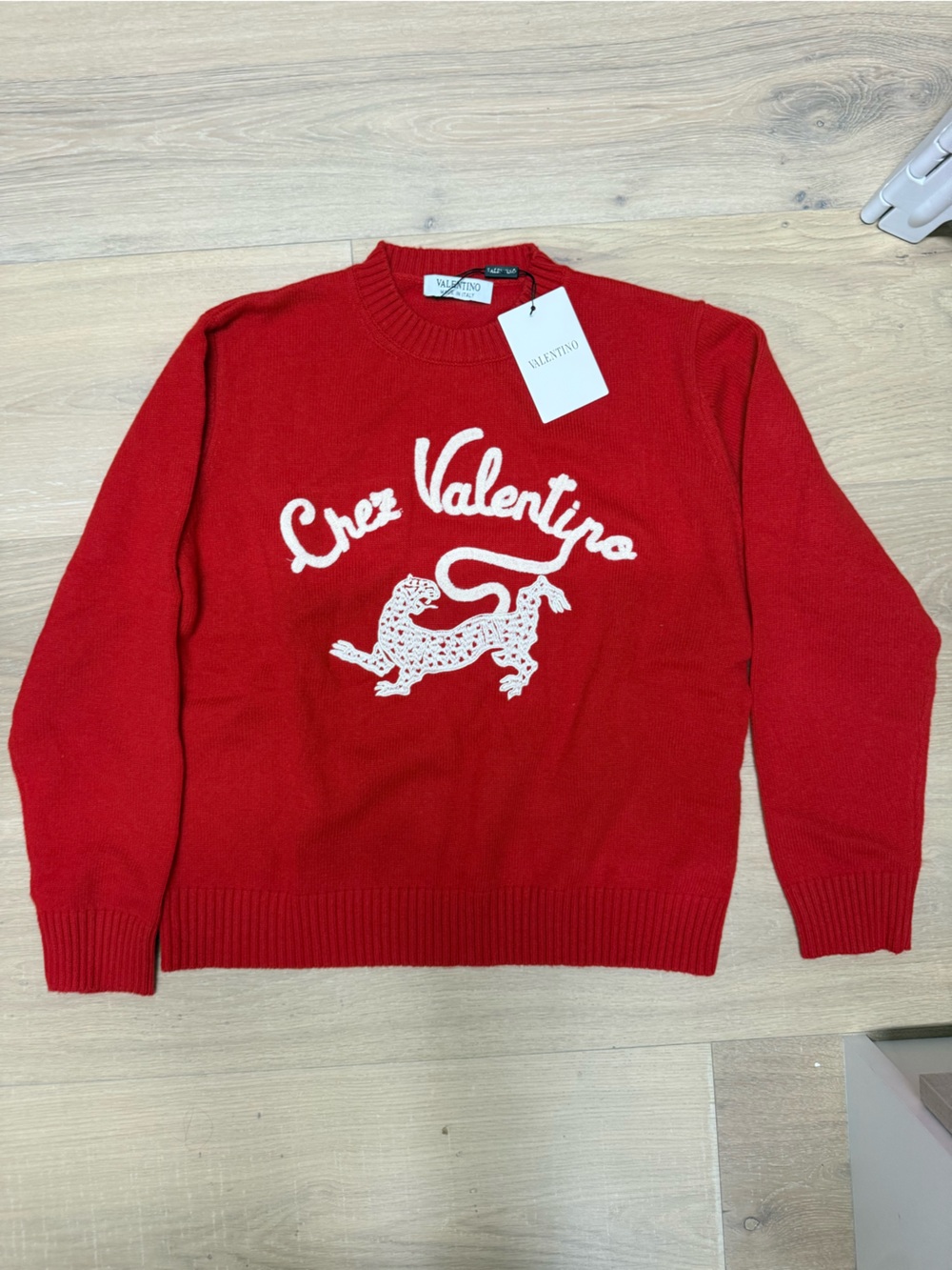 Valentino Red Crewneck Sweater with White Embroidery